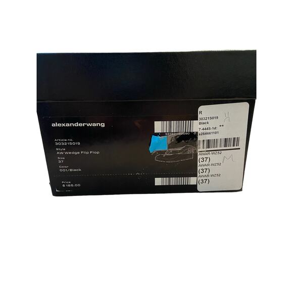 Alexander Wang Wedge Flip Flop Thong Sandals Logo Print Square Toe Black Size 37 - Picture 11 of 12